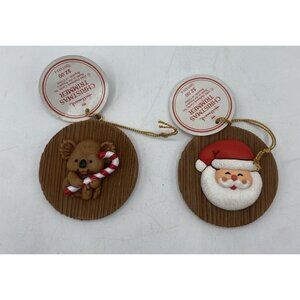 Vintage 80s Hallmark Christmas Trimmers Set 2 Santa Koala Bear Candy Cane Decor
